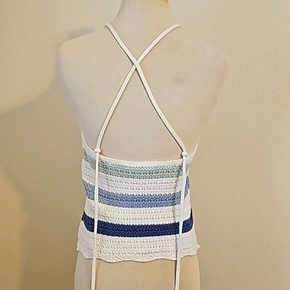 Hollister Knit Crochet Stripe Halter Cotton Tank Tied Back Size medium - Picture 3 of 9